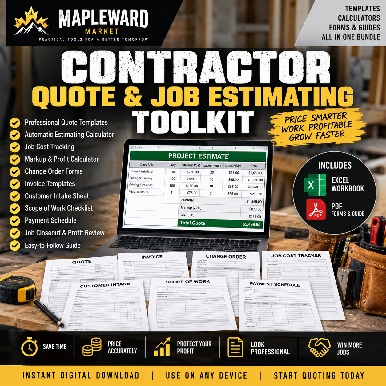 Contractor Quote & Job Estimating Toolkit – Excel Calculator + Printable Forms